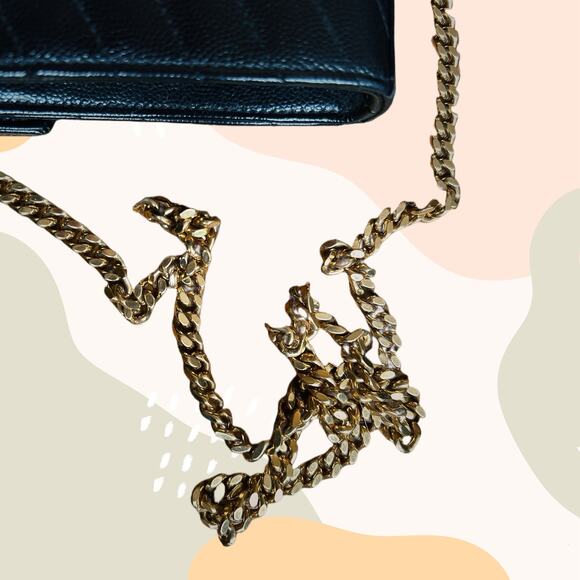 Saint Laurent Envelope Chain Wallet Black Leather Gold Hardware Crossbody - Picture 6 of 12